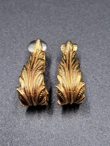 Blatt Ohrringe goldfarben Metall Clip On Vintage Mid Century Mode LESEN - Bild 1 von 7
