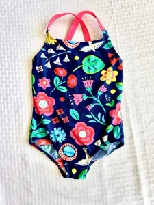 Mini Boden Girls Swimsuit 5-6Y Floral Birds Pink Straps One Piece Bathing Suit - Picture 1 of 5