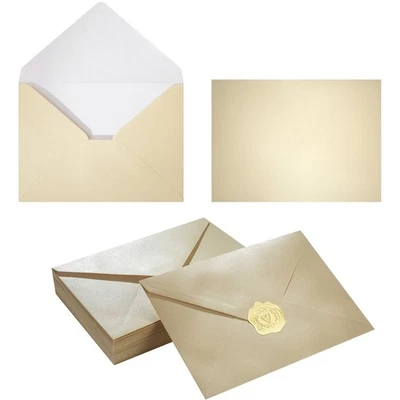 Sobres brillantes de 50 piezas con pegatinas doradas para tarjetas de invitación de boda, gr... Foto 1 de 4