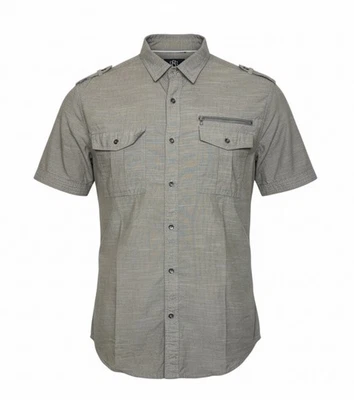 Rock and Republic Button Up Short Sleeve Shirt Gray all over print Men's L - Image 1 of 4