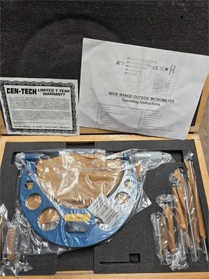 NEW Cen Tech Wide 0-6" 0.001" Outside Micrometer With Case Interchangable Anvils - Image 1 of 3