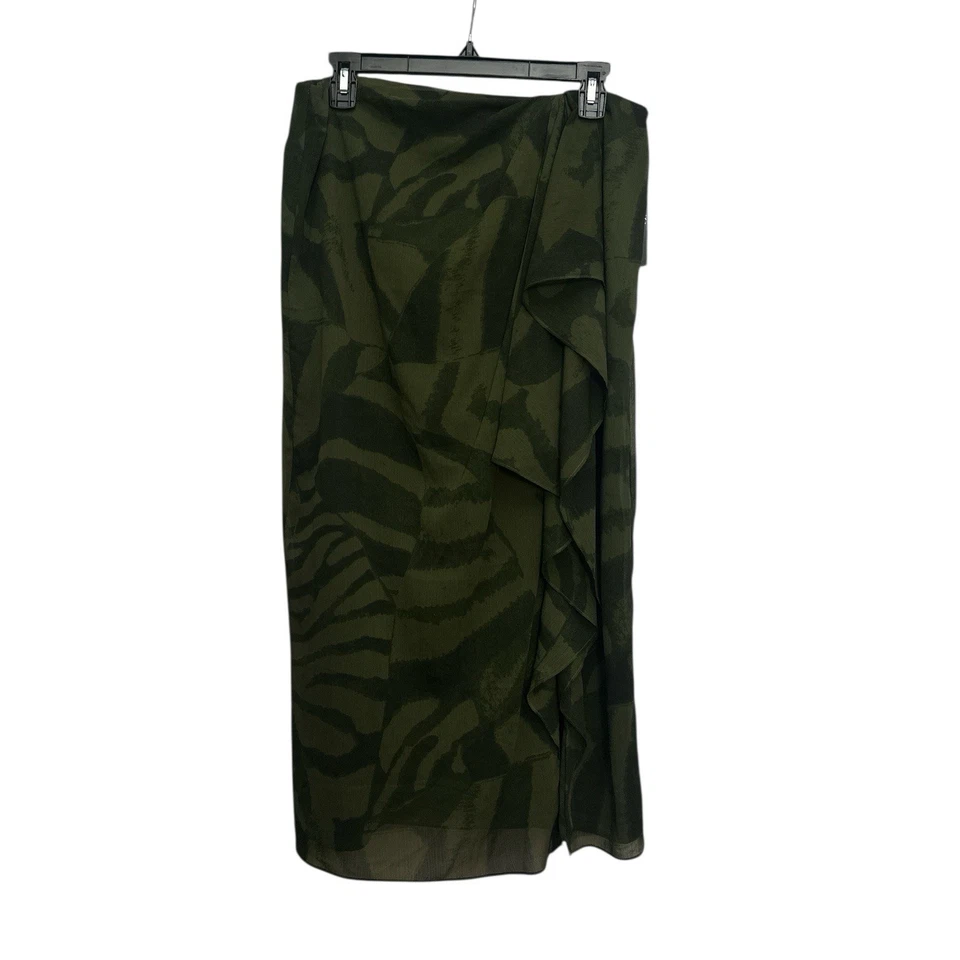 Saia Midi Lauren Ralph Lauren Estampa Zebra Georgette Tamanho 12 Pequena Babado Nova Com Etiqueta - Imagem 1 de 4