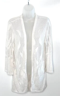 Cárdigan tejido crema Joseph A para mujer diseño floral frente abierto manga larga talla M Foto 1 de 4