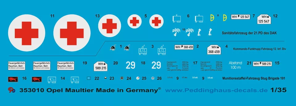 Decalcomanie Peddinghaus 1/35 3010 Opel Blitz Maultier - Immagine 1 di 1