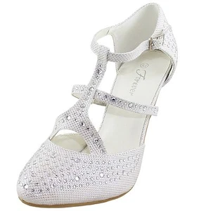 Nuevos zapatos para mujer noche diamantes de imitación hebilla cierre tacón alto boda blanco - Imagen 1 de 9