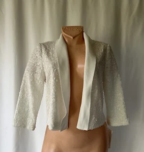 Jenny By Jenny Yoo Women’s White Sequin Bolero Style Jacket Bridal Size Small - Picture 1 of 11
