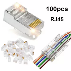 100 pz/set RJ45 connettore cavo di rete modulare spina pass-through estremità 8P8C CAT6 - Foto 1 di 9