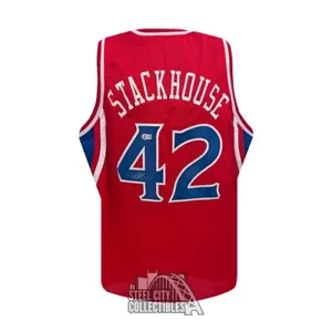 Jerry Stackhouse Autographed Philadelphia Custom Red Basketball Jersey - BAS - Picture 1 of 2