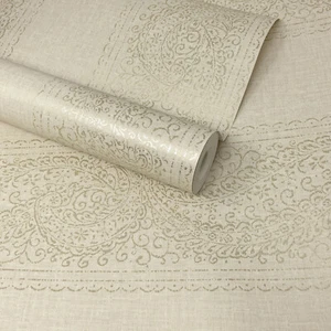 Fine Decor - Grey Taupe Silver Glitter Floral Paisley Stripes Feature Wallpaper - Picture 1 of 2