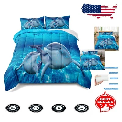 Cute Dolphin Twin Bedding Set - Ocean-Themed Comforter & Pillow Case - Image 1 of 4