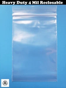 Heavy Duty Reclosable Clear 4Mil Bags 4 Mil Top Lock Zip Seal Plastic Baggie - Picture 1 of 5