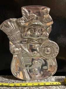 Vtg Pewter Snowman Silver Decorative Dish Platter Made In Mexico Holiday Wreath - Picture 1 of 20