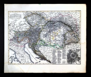 1847 Stieler Map Austria Hungary Kaizer State Bohemia Vienna Budapest Croatia EU - Picture 1 of 7