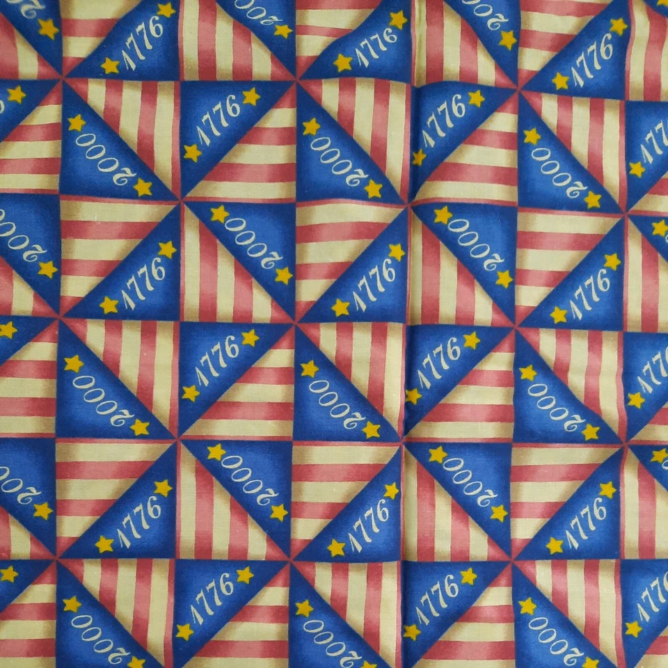 Daisy Kingdom #4059 Stars & Stripes Pinwheel Cotton Fabric 44" X 33" USA America - Image 1 of 4