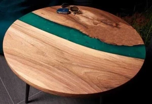 Green Epoxy Resin Coffee Table ? Round Wood Table, Gloss Finish, Artistic Look - Picture 1 of 1