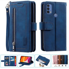 Leather Zipper Wallet Case Magnetic Flip Card Case For Motorola Moto E40 E30 E20
