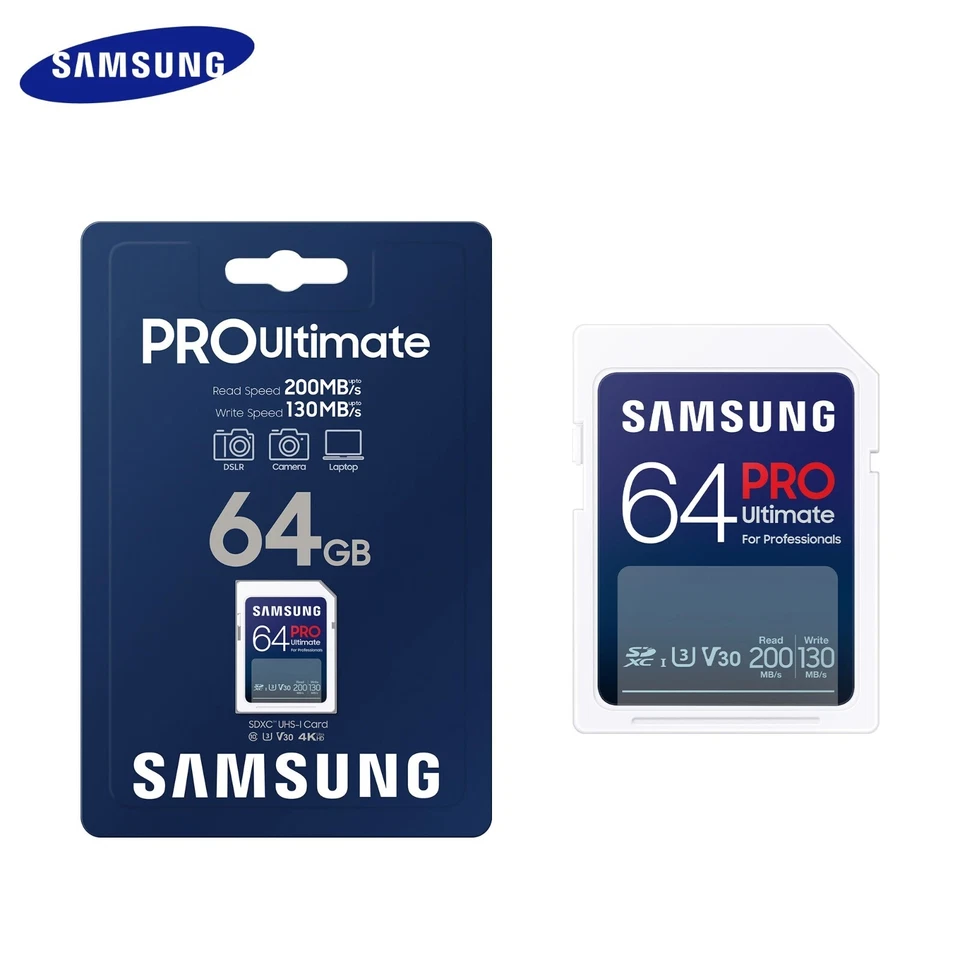 SAMSUNG SD PRO Ultimate UHS-l memory Card Water-proof 64GB 128G 256G 512G U3 V30 - Image 1 of 4