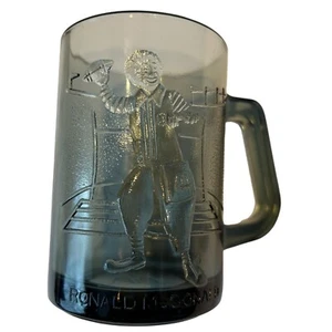 Ronald McDonald Football Mug, Smoky Clear Glass 4.5" Tall McDonald's Vintage 70s - Picture 1 of 4