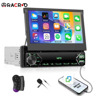 RACRDO 1 DIN 7" Flip Autoradio Touchscreen Bildschirm Bluetooth USB SD MP5 Player Radio