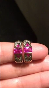 18k gold over 925 silver ruby hoop earrings - Picture 1 of 4