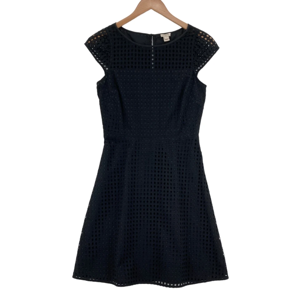 J.CREW Fit & Flare Dress Womens Size 2 Black Eyelet Knit 100% Cotton Back Zipper - Image 1 of 4