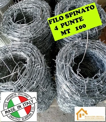 FILO SPINATO ZINCATO RECINZIONE ROTOLI  100 MT 4 PUNTE CORDA  SPINOSA RECINZIONI - Immagine 1 di 4