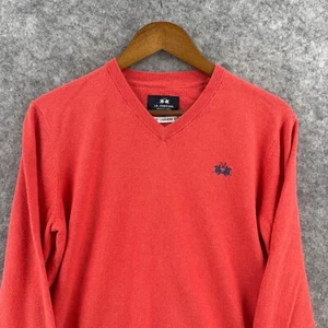 La Martina Buenos Aires Mens Small Red V Neck Sweater Cotton Cashmere Silk - Picture 1 of 11