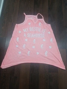 JUSTICE TANK SZ 20 “MY BESTIE IS A SEAHORSE” CORAL FLOWY SHIMMERING IRIDESCENT - Picture 1 of 5