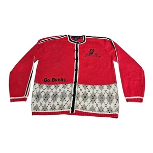 Cárdigan Suéter De Colección Ohio State Buckeyes Para Mujer S Birch Bros Rojo OSU Argyle - Imagen 1 de 9