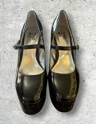 Смесь No 6 черный лакированная кожа Mary Jane коренастый платформе каблуки размер 71⁄2 M - Изображение 1 из 4