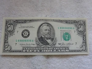 $50.00 (FIFTY DOLLAR NOTE) A RARE, UNCIR, ONLY 8's and 9,s IN THE SERIAL NUMBER - Picture 1 of 2