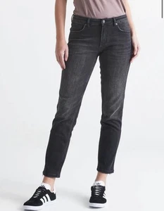 DUER Jeans Women’s 32x28 Performance Denim Mid Rise Straight Girlfriend Black - Picture 1 of 11