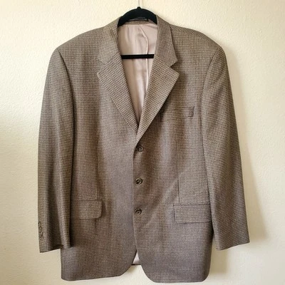 Blazer Abrigo Deportivo Traje Guy Laroche Para Hombres 44R Beige Seda Verde Espiga Tweed Foto 1 de 4