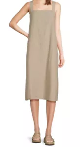 EILEEN FISHER CAMI DRESS 100% ORGANIC LINEN MIDI SQR NECK UNDYED NATURAL SIZE L - Picture 1 of 9
