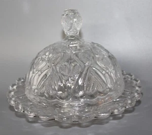 Vintage Pressed Glass Clear Butter or Cheese Dish Raised Dot Design - Picture 1 of 4