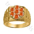 1 Ctw Lab Created Fire Opal 14K Yellow Gold Over Cluster Wedding Band Men's Ring