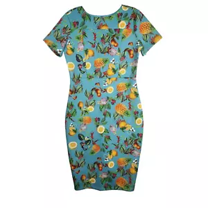 Vestido Alexia Admor Buceo Midi Pinup Turquesa Piña Novedad Estampado Fruta Talla L - Imagen 1 de 14