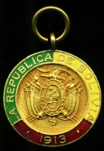 1913 BOLIVIA TO THE BOSTON CHAMBER OF COMMERCE GILT RARE MEDAL DIEGES & CLUST - Picture 1 of 2