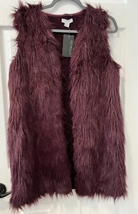 NEW Cotton On M/L Wine Color Long Line Sweater Vest Faux Fur/Knit Side Pockets - Picture 1 of 22