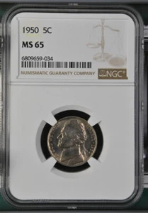 1950 Jefferson nickel graded by NGC MS65 - Picture 1 of 2