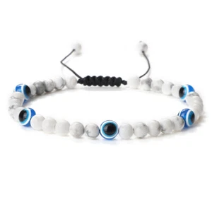 Lucky Jewelry Evil Eye White Turquoise Beaded Adjustable Bracelet for Men Women - Picture 1 of 18