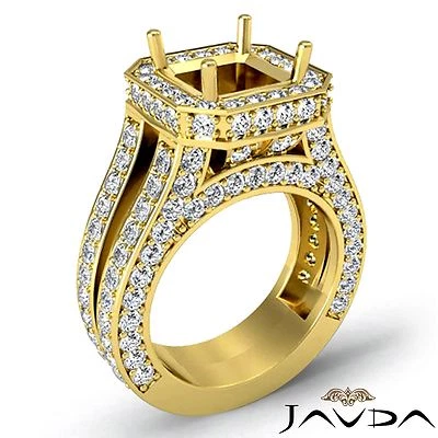 Halo Pave Set Diamond Engagement Emerald Semi Mount 2.52Ct Ring 18k Yellow Gold - Image 1 of 4