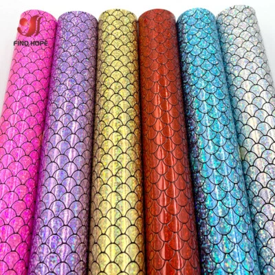 Colorful Mermaid Fish Scale Pattern PU Leather Fabric For DIY Bags Leather Sheet - Image 1 of 4