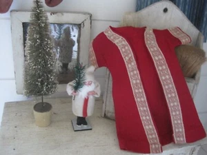 Old Primitive Rag Doll Red White Fabric Jacket Perfect for Christmas Time Bears - Picture 1 of 8