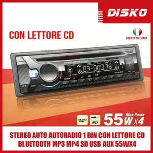 STEREO AUTO AUTORADIO 1 DIN CON LETTORE CD BLUETOOTH MP3 MP4 SD USB AUX 55WX4 - Foto 1 di 1