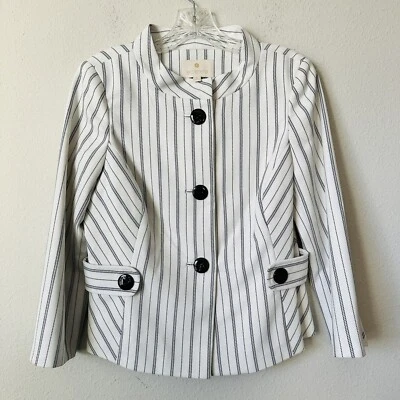 Blazer Etcetera Blanco Azul Rayas Manga 3/4 Talla 6 B-1 Foto 1 de 4