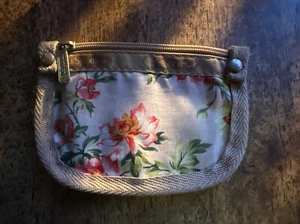 Small Beautiful Floral Le Sportsac Pouch Khaki Pink Flowers Zip Closure 4” Coin  - Picture 1 of 17