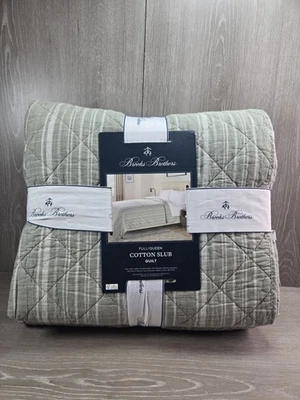 Colcha edredón Brooks Brothers gris y blanco a rayas de algodón holgado completo/queen Foto 1 de 3