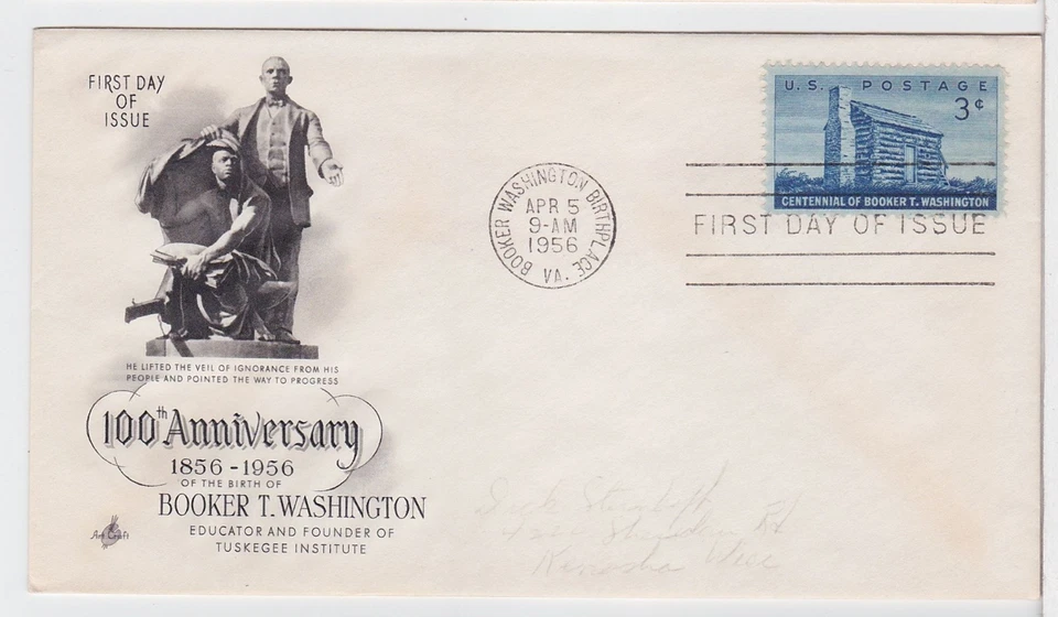 TurtlesTradingPost- Booker T Washington  #1074 FDC 1956  Artcraft Cachet - Image 1 of 1