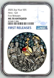 2025 Niue Divine Beauty Hera 2 oz Silver Gilded Coin NGC 70 FR 23 Crystals - Picture 1 of 6